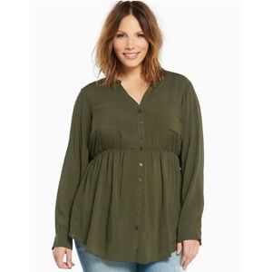 Torrid Olive Green Button Front Challis Tunic plus size 0X